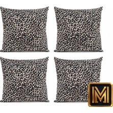 Medet Home Kırlent 4 Leopar Desenli Dekoratif Kırlent Kılıfı 4'lü Set 45X45 cm Modern Koltuk Kırlenti Fermuarlı Dijital Baskılı Kumaş Kare Dekorasyon