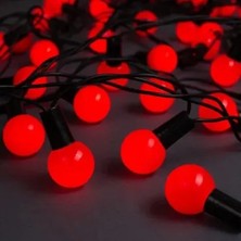 Montreal Std 5m 28 LED Mini Top Işık Kırmızı - Fişli, Siyah Kablo ( 1 Adet ) Atn