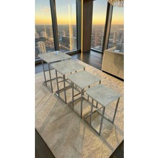 Helen Serisi Lak Panel 1.sınıf Mdf Tabla 1.sınıf Metal Ayaklı 4'lü Zigon Sehpa