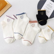 Uzn Socks 5’li Kadın Patik Çorap Sevimli Ayıcık Desenli Pamuklu Günlük Çorap Seti