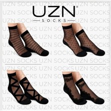 Uzn Socks 4'lü Lüks Desenli Tül Çorap Seti - Şık ve Zarif Ince Soket Çorap