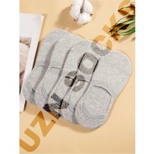 Uzn Socks 5’li Gri Dikişsiz Pamuklu Silikonlu Kaymaz Babet Çorap | Terletmez - Iz Yapmaz