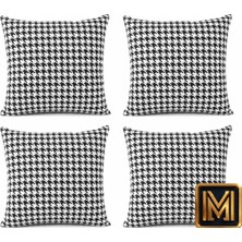 Medet Home Kırlent 3 4'lü Kazayağı Desenli Kırlent Kılıfı 45X45 cm Beyaz Dekoratif Yastık Kılıfı Modern Koltuk Kırlenti Kare Fermuarlı Kırlent Kılıfı
