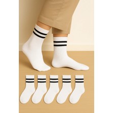 Uzn Socks Unisex Beyaz Siyah Çizgili Kolej Stil Spor Çorap – 6’li Paket Yüksek Pamuk Oranlı
