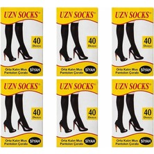 Uzn Socks 6'lı Siyah Kadın Mat Ince Dizaltı 40 Denye Pantalon Çorabı