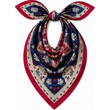 Mavi Masal Etnik Çini Desenli Kadın Fular ve Bandana Saten Kumaş Özellikleri ile Şık Kombin Tamamlayıcı