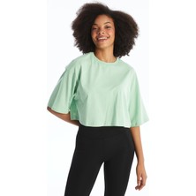 Xsıde Actıve Yeşil Bisiklet Yaka Oversize Kadın Spor Tişört