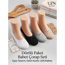 Uzn Socks Kadın Dantelli Babet Çorap 4’lü Paket – Günlük Rahat Ince Babet Çorap Seti