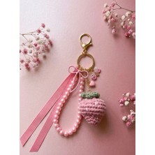 My Balli Store Pembe Çilek Çanta Aksesuarı ve Incili Anahtarlık Amigurumi