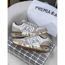 Premiata Erkek Bej Süet Detaylı Baskılı Taban Luxury Sneaker Spor Ayakkabı