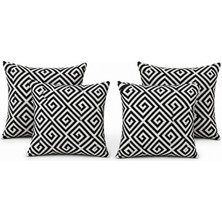 Medet Home Kırlent 5 4'lü Siyah Beyaz Geometrik Desenli Kırlent Kılıfı 45X45 cm Dekoratif Yastık Kılıfı Modern Koltuk Kırlenti Gizli Fermuarlı Kare