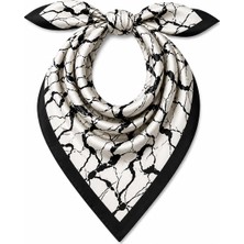 Mavi Masal Siyah Beyaz Desenli Kadın Fular Bandana