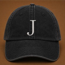 "j" Harfi Isimlere Özel Tasarım Nakışlı Vintage Yıkamalı Beyzbol Şapkası