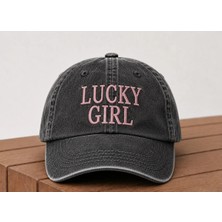 "lucky Girl" Yazılı Eskitme Yıkamalı Kadın Kep Şapka