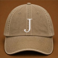 "j" Harfi Isimlere Özel Tasarım Nakışlı Vintage Yıkamalı Beyzbol Şapkası