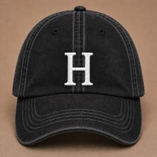 "h" Harfi Isimlere Özel Tasarım Nakışlı Vintage Yıkamalı Beyzbol Şapkası