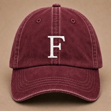 "f" Harfi Isimlere Özel Tasarım Nakışlı Vintage Yıkamalı Beyzbol Şapkası