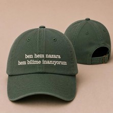"ben Hem Nazara Hem Bilime Inanıyorum" Nakışlı Vintage Yıkamalı Beyzbol Şapkası