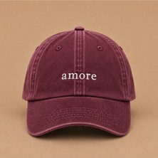 Amore (Aşk) Nakışlı Vintage Yıkamalı Kep Şapka