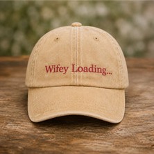 "wifey Loading" Nakışlı Vintage Yıkamalı Beyzbol Şapkası