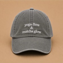 Yoga Flow Matcha Glow Yazılı Eskitme Yıkamalı Şapka