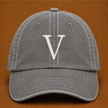 Kişiye Özel "v" Baş Harf Nakışlı Vintage Yıkamalı Beyzbol Şapkası