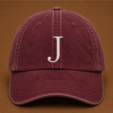 "j" Harfi Isimlere Özel Tasarım Nakışlı Vintage Yıkamalı Beyzbol Şapkası
