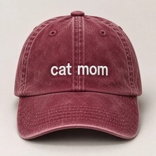 "cat Mom" (Kedi Annesi) Minimal Nakışlı Vintage Yıkamalı Beyzbol Şapkası
