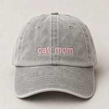 "cat Mom" (Kedi Annesi) Minimal Nakışlı Vintage Yıkamalı Beyzbol Şapkası