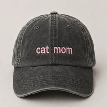 "cat Mom" (Kedi Annesi) Minimal Nakışlı Vintage Yıkamalı Beyzbol Şapkası