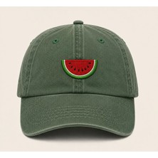 Minimal Karpuz Nakışlı Vintage Yıkamalı Kep Şapka