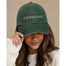 I Always Win (Her Zaman Kazanırım) Nakışlı Vintage Yıkamalı Kep Şapka