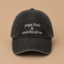 Yoga Flow Matcha Glow Yazılı Eskitme Yıkamalı Şapka
