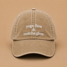 Yoga Flow Matcha Glow Yazılı Eskitme Yıkamalı Şapka