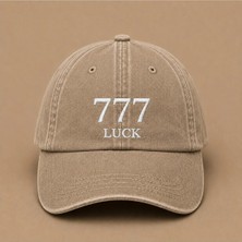 Weaved Co 777 Luck Yazılı Eskitme Yıkamalı Şapka Bej Renkli Kadınlar İçin Özgün Tasarım