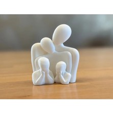 2 Çocuklu Aile Biblosu – Anne Baba ve Çocuklar Figürlü Dekoratif Minimal Heykel, Anlamlı Ev Dekoru