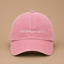 Iced Vanilla Latte Yazılı Eskitme Yıkamalı Şapka