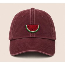 Minimal Karpuz Nakışlı Vintage Yıkamalı Kep Şapka