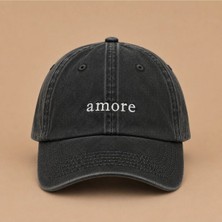 Amore (Aşk) Nakışlı Vintage Yıkamalı Kep Şapka