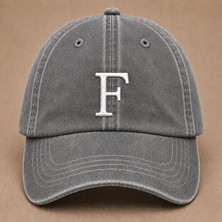 "f" Harfi Isimlere Özel Tasarım Nakışlı Vintage Yıkamalı Beyzbol Şapkası