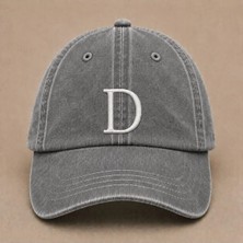 "d" Harfi Isimlere Özel Tasarım Nakışlı Vintage Yıkamalı Beyzbol Şapkas