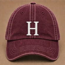 "h" Harfi Isimlere Özel Tasarım Nakışlı Vintage Yıkamalı Beyzbol Şapkası