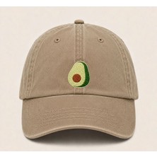 Minimal Avokado Nakışlı Vintage Yıkamalı Kep Şapka