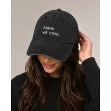 Karma Will Come Yazılı Eskitme Yıkamalı Şapka