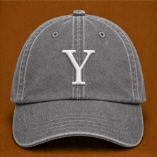 Kişiye Özel "y" Baş Harf Nakışlı Vintage Yıkamalı Beyzbol Şapkası