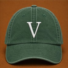 Kişiye Özel "v" Baş Harf Nakışlı Vintage Yıkamalı Beyzbol Şapkası