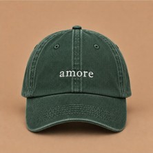 Amore (Aşk) Nakışlı Vintage Yıkamalı Kep Şapka