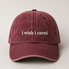 "ı Wish I Cared" Yazılı Eskitme Yıkamalı Kep Şapka