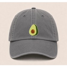 Minimal Avokado Nakışlı Vintage Yıkamalı Kep Şapka