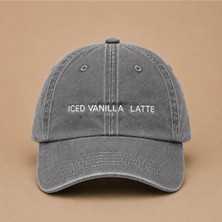 Iced Vanilla Latte Yazılı Eskitme Yıkamalı Şapka